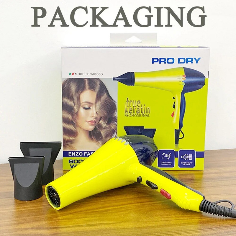 Profesionalno sušilo za kosu od 6000 W, anionsko sušilo za kosu, velika brzina, jak vjetar, 4 stupnja prijenosa, tiho, lagano puhalo s 2 mlaznice