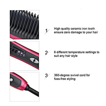 Επαγγελματική ζεστή χτένα Ηλεκτρικό ισιωτικό μαλλιών Βούρτσα για γένια εξομάλυνση Κεραμικό σίδερο μαλλιών Θερμαντική χτένα ισιώματος εργαλείο styling