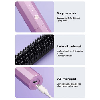 Професионална безжична електрическа четка за коса Изправяне Гребен с бързо нагряване USB зареждане Сешоар за къдрене Четка Инструменти за оформяне на коса