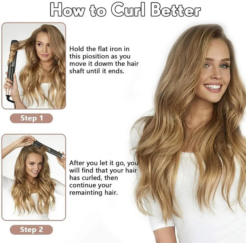 1 inčni uvojni uvijač za ravnanje 2 u 1 pegla za kosu i uvijač Visoka toplina 450 ℉ 3D konkavno i konveksno salonsko glačalo