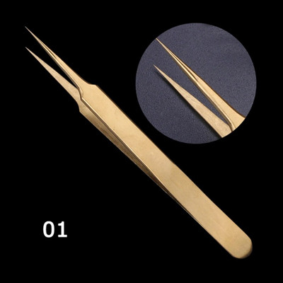 1 kom Zlatna pinceta za obrve od nehrđajućeg čelika Ravna zakrivljena kopča za ekstenzije trepavica Rhinestones Picker Nail Art dodatak TR774