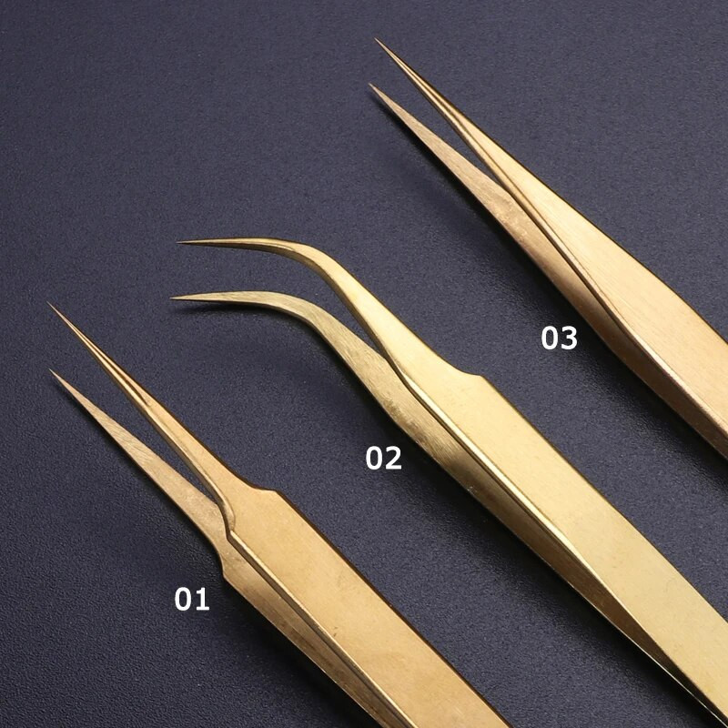 1 kom Zlatna pinceta za obrve od nehrđajućeg čelika Ravna zakrivljena kopča za ekstenzije trepavica Rhinestones Picker Nail Art dodatak TR774