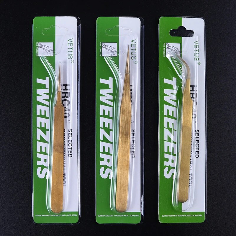 1 kom Zlatna pinceta za obrve od nehrđajućeg čelika Ravna zakrivljena kopča za ekstenzije trepavica Rhinestones Picker Nail Art dodatak TR774