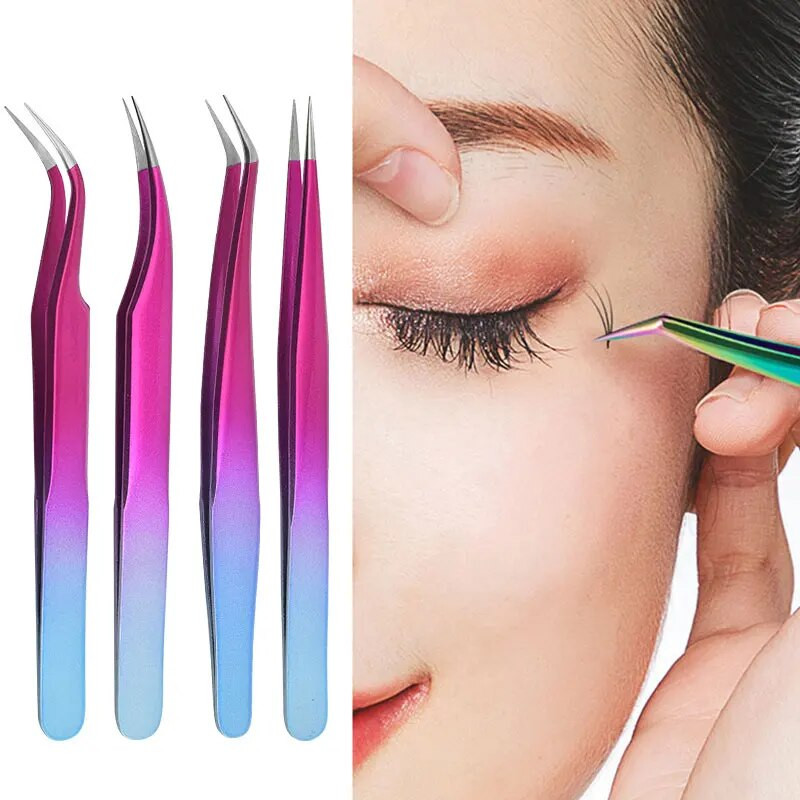 Nerūdijančio plieno pincetas dirbtinėms blakstienoms tiesiomis/lenktais galiukais blakstienų priauginimo pincetas Grožio blakstienų priauginimo priedai