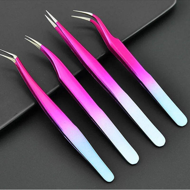 Nerūdijančio plieno pincetas dirbtinėms blakstienoms tiesiomis/lenktais galiukais blakstienų priauginimo pincetas Grožio blakstienų priauginimo priedai