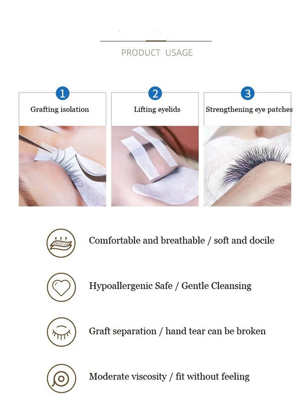 1 vnt dirbtinių blakstienų priauginimo juosta Profesionali antialerginė kvėpuojanti mikroporinio audinio blakstienų priauginimo įrankiai po akimis