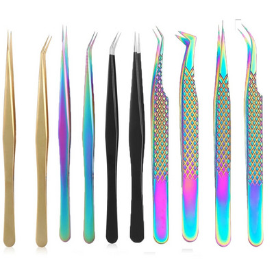 Νέα τσιμπιδάκια για προέκταση βλεφαρίδων από ανοξείδωτο ατσάλι, ίσια τσιμπιδάκια κυρτού όγκου Πολύχρωμα Rainbow Lash Clips Εργαλεία μακιγιάζ ματιών
