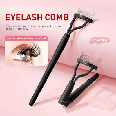 Medy Lashes Eyelash Comb Eyelash Separator Eyelash Definer With Comb Cover Сгъваем гребен за мигли Козметичен инструмент за грим
