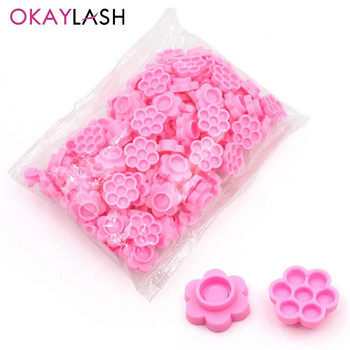 OKAYLASH Νεότερο 100 ΤΕΜ/Σετ Baby Pink Eyelash Glue Holder Grafting Eyelash Extension Flower Glue Gasket Pallet Delay Cup