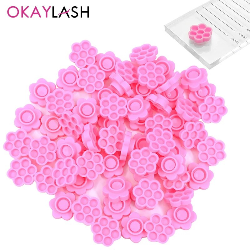OKAYLASH Najnoviji 100PCS/Set Dječji ružičasti držač ljepila za trepavice Cjepljenje ekstenzija trepavica Cvjetno ljepilo Brtva Paletna čašica za odgodu