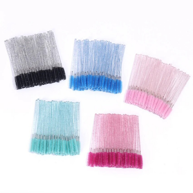 50PCS Crystal Stick Perii pentru gene Extensii pentru gene Rechizite Perie de machiaj Baghete de rimel de unică folosință Aplicator Lash Scrub