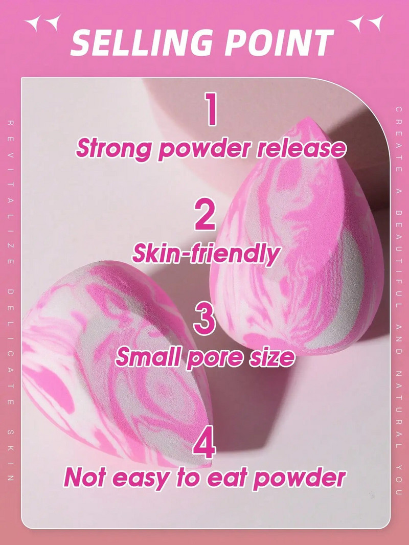 2 kom. spužvice za šminkanje, mramorna podloga u obliku kapi vode, korektor, spužvica, mješavina pudera, blender za šminku u prahu