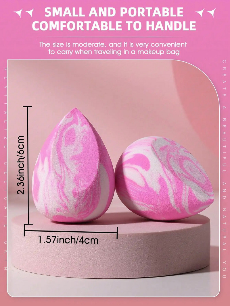 2 kom. spužvice za šminkanje, mramorna podloga u obliku kapi vode, korektor, spužvica, mješavina pudera, blender za šminku u prahu