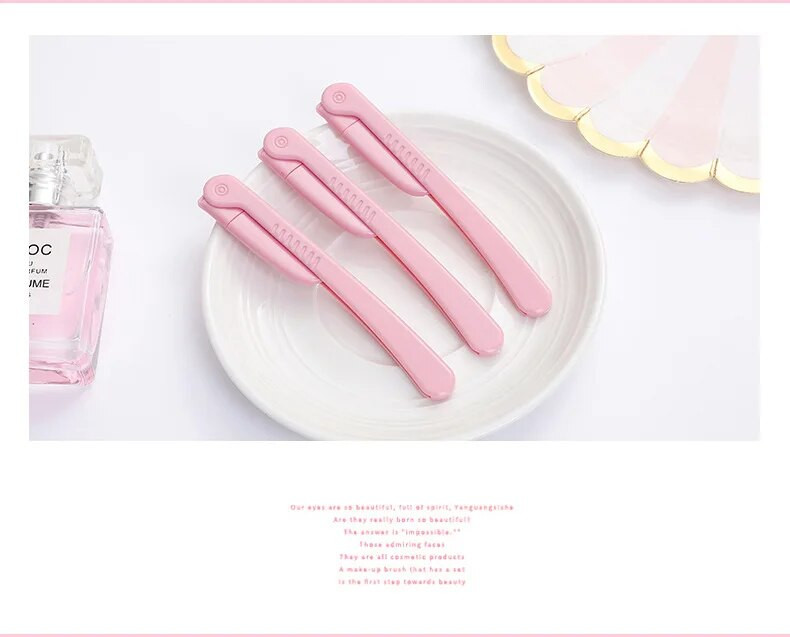 3 бр./компл. Розов сгъваем тример за подстригване на вежди Подмишници Коса Бръснач Beauty Face Eye Shaper Самобръсначка Остриета от неръждаема стомана Инструменти за грим