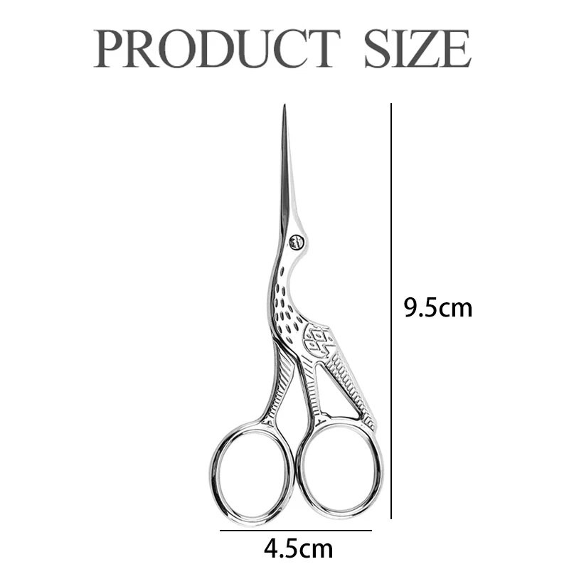 1 бр. Ножици за грим Винтидж шевни ножици във формата на щъркел Издръжливи ножици за красота от неръждаема стомана Ножици за кожички Тример Инструменти за грим