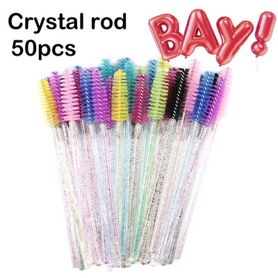 50 бр. Четки за грим Еднократна кристална четка за вежди Диамантена дръжка Пръчка за спирала Апликатор Мигли Инструмент за удължаване на мигли