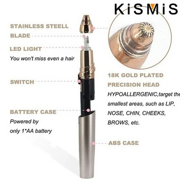 KISMIS USB акумулаторна мини безболезнена електрическа машинка за подстригване на вежди Обезкосмяване на лицето Самобръсначка Епилатор Писалка Комплект за жени