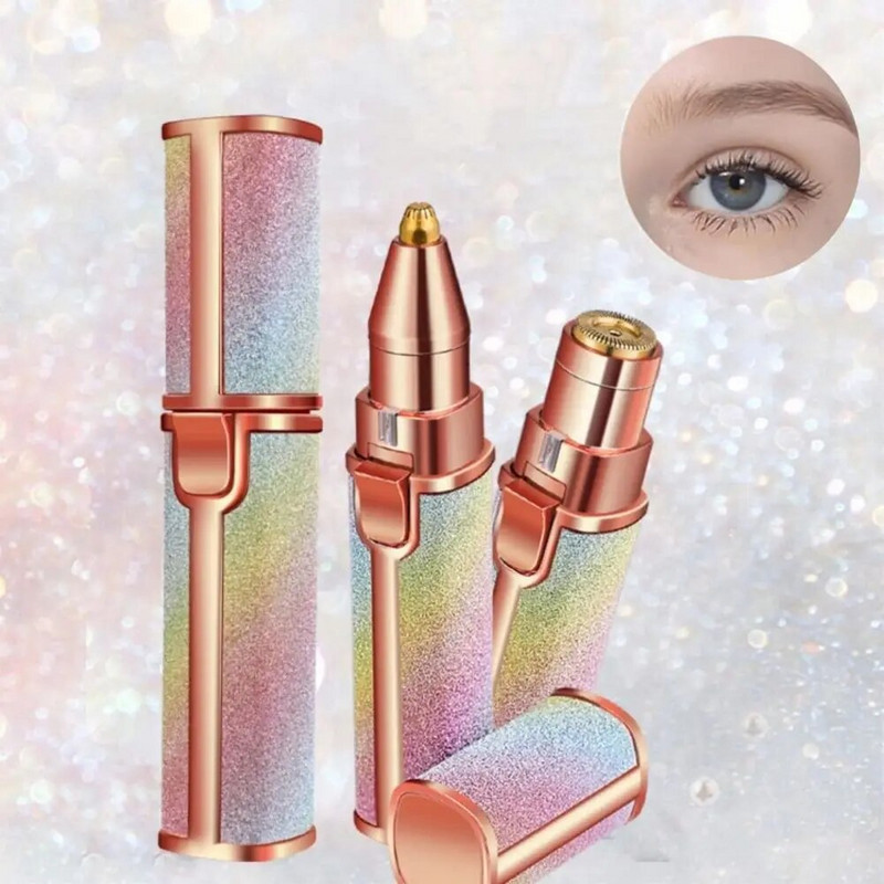 2 В 1 Препарат за премахване на косми по лицето за жени Тример за вежди Безболезнена преносима дамска самобръсначка с LED светлина за прасковен мъх/устни/брадичка/подмишници