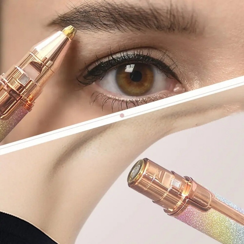 2 В 1 Препарат за премахване на косми по лицето за жени Тример за вежди Безболезнена преносима дамска самобръсначка с LED светлина за прасковен мъх/устни/брадичка/подмишници