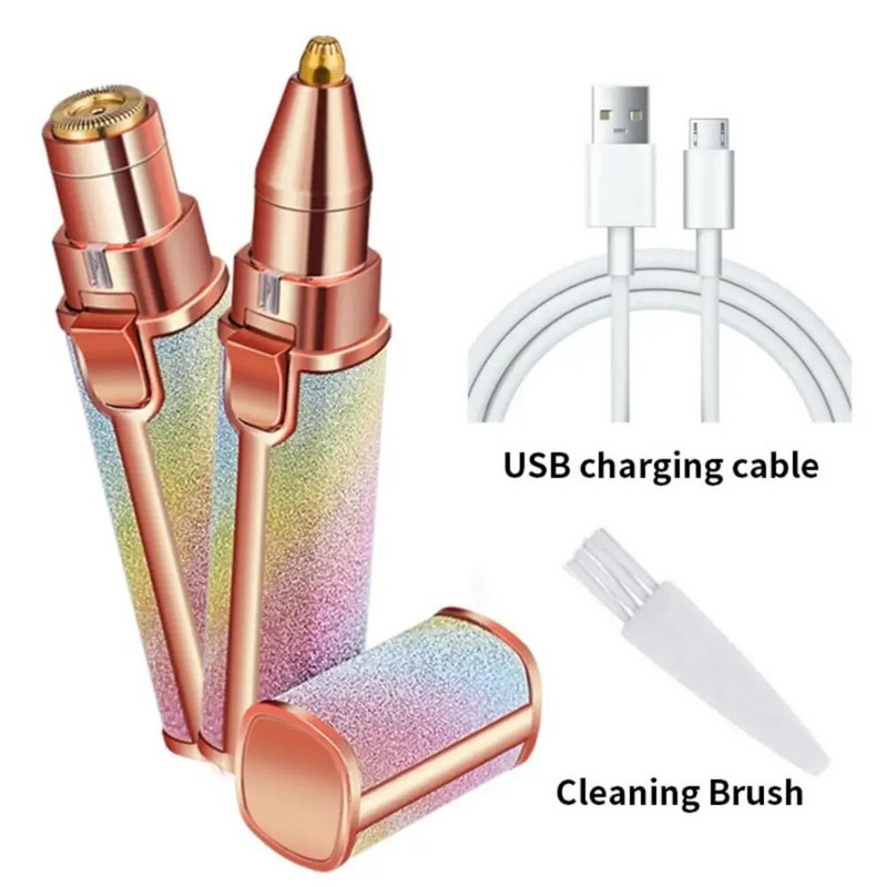 2 В 1 Препарат за премахване на косми по лицето за жени Тример за вежди Безболезнена преносима дамска самобръсначка с LED светлина за прасковен мъх/устни/брадичка/подмишници