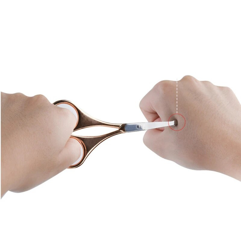 Кръгла глава Мини преносим извити мустаци Нос Ухо Премахване на косми Ножица Маникюр Подстригване на лицето Пинсета Грим Инструмент за красота