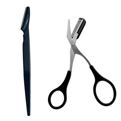 Нож за подстригване на вежди Безопасни ножици против надраскване Инструмент за бръснене на вежди за мъже и жени Комплект инструменти за красота за начинаещи Бръснач за вежди