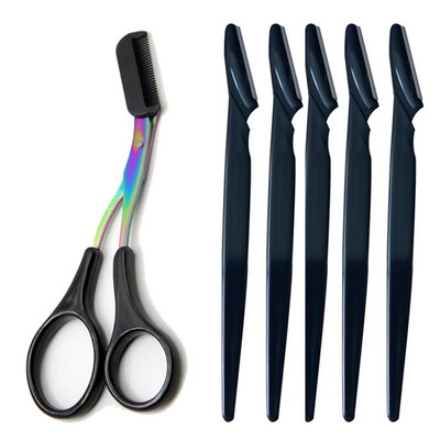 Нож за подстригване на вежди Безопасни ножици против надраскване Инструмент за бръснене на вежди за мъже и жени Комплект инструменти за красота за начинаещи Бръснач за вежди