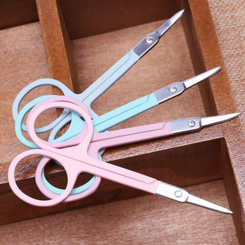 SAIANTTH ножици за гримиране на вежди Гумени пластмасови ножици за подстригване на вежди Извити остри инструменти за красота Неръждаема стомана