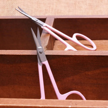 SAIANTTH ножици за гримиране на вежди Гумени пластмасови ножици за подстригване на вежди Извити остри инструменти за красота Неръждаема стомана