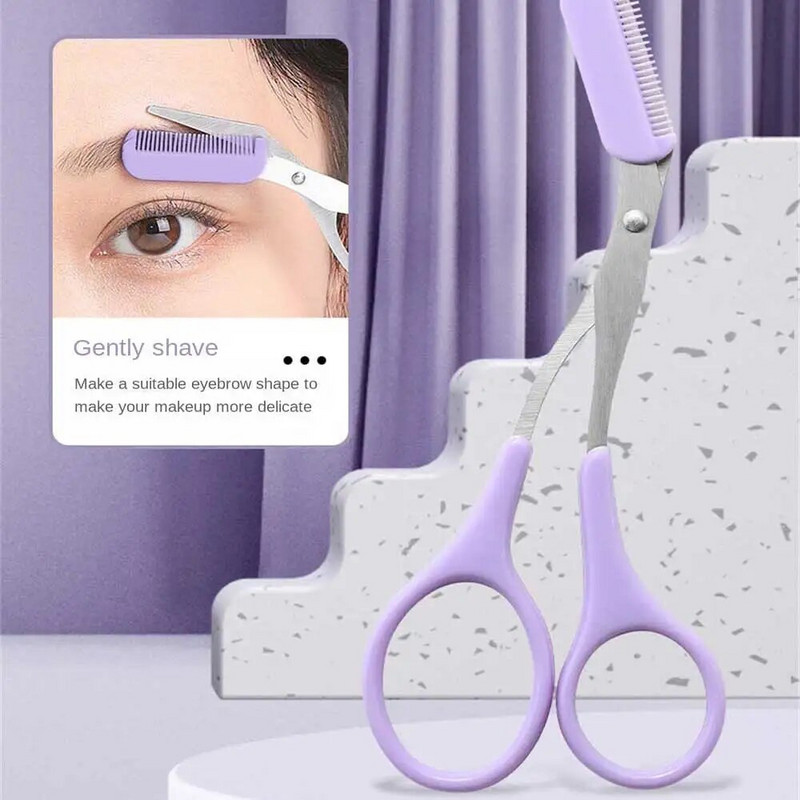 Комплект тримери за вежди Ножици с гребен Пинсети с щипка от неръждаема стомана Сгъваема самобръсначка за вежди Ножици за мигли Коса Инструменти за красота