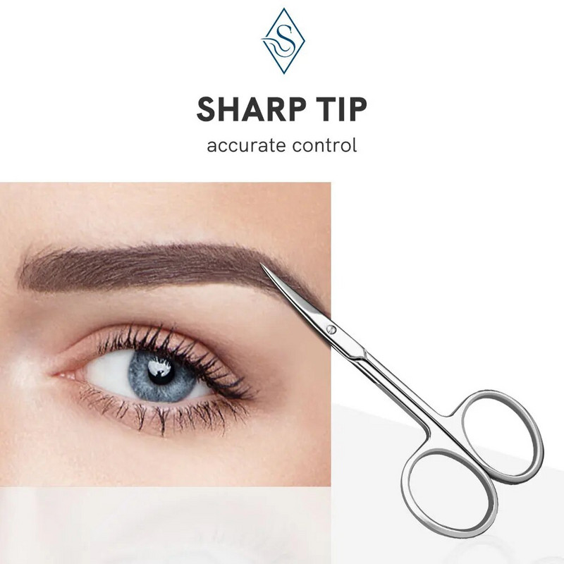 1 БР. Професионални ножици за подстригване - Ножици за вежди Извити ножици за маникюр и вежди от неръждаема стомана за лицево окосмяване