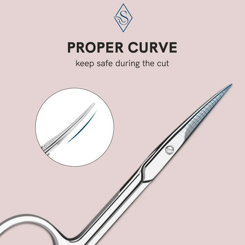 1 БР. Професионални ножици за подстригване - Ножици за вежди Извити ножици за маникюр и вежди от неръждаема стомана за лицево окосмяване