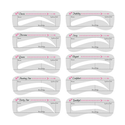 10 τμχ επαναχρησιμοποιήσιμο σετ στένσιλ φρυδιών Οδηγός σχεδίασης φρυδιών ματιών Πρότυπο κάρτας καλλωπισμού στυλ μακιγιάζ Σφραγίδα με γραμμή μαλλιών