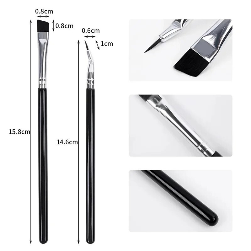 Огънати четки за грим Четка за очна линия Сенки за очи Инструмент за четки за вежди Фини четки за очна линия Инструмент за грим за контура на очите