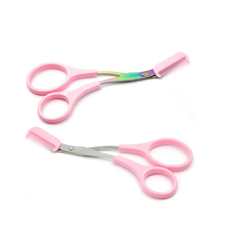 Нова ножица за подстригване на вежди Гребен от неръждаема стомана Ножица за коса за мигли Щипки Оформяне на вежди Бръснач за подстригване Оформяне на самобръсначка