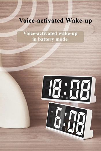 Ακρυλικό/Καθρέφτης Ψηφιακό Ξυπνητήρι Φωνητικός έλεγχος (τροφοδοτείται από μπαταρία) Επιτραπέζιο ρολόι Αναβολή νυχτερινή λειτουργία 12/24 ωρών Ηλεκτρονικά ρολόγια LED