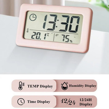 Μίνι ψηφιακό ρολόι θερμοκρασία υγρασίας Φορητό επιτραπέζιο ρολόι Θερμόμετρο Υγρόμετρο 12/24 ωρών Ρολόι LED που λειτουργεί με μπαταρία