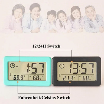 Μίνι ψηφιακό ρολόι θερμοκρασία υγρασίας Φορητό επιτραπέζιο ρολόι Θερμόμετρο Υγρόμετρο 12/24 ωρών Ρολόι LED που λειτουργεί με μπαταρία