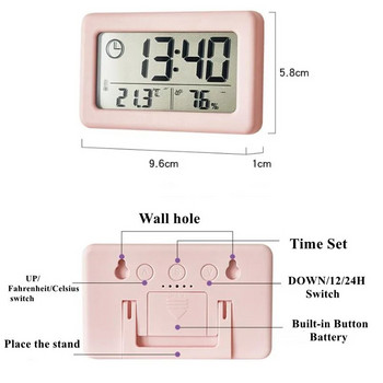 Мини цифров часовник Температура Влажност Преносим настолен часовник Термометър Хигрометър 12/24H LED часовник с батерии