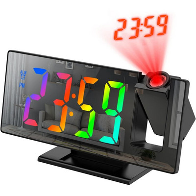 180°-os kivetítős ébresztőóra idő hőmérséklettel Digitális ébresztőóra Szundi asztali óra 12/24 órás USB projektor LED óra