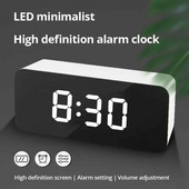 1 db fehér LED tükör asztali óra szundi kijelző idő éjszakai fény asztali USB ébresztőóra lakberendezés