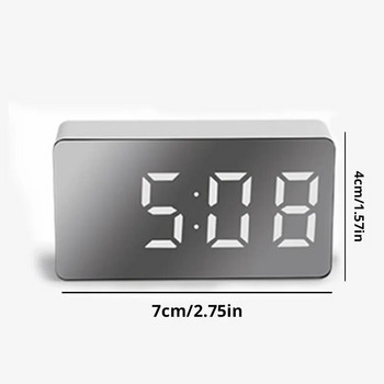 1 τμχ Λευκό LED Καθρέφτης Επιτραπέζιο Ρολόι Αναβολή Προβολή Ώρας Νυχτερινό Φως Επιτραπέζιο Ξυπνητήρι USB Διακόσμηση σπιτιού