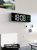 9” digitális falióra nagy LED-es képernyő hőmérséklet páratartalom kijelző elektronikus ébresztőóra lakásdekoráció 12/24 órás asztali óra