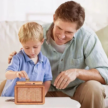 Кутия за пари Касичка Дървена банка за пари, Кутия за многократна употреба с цел за спестяване и числа за проверка Помага за навика да спестяваш