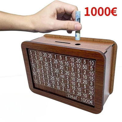 Money Box Piggy Bank Medinis pinigų bankas, daugkartinio naudojimo pinigų dėžutė su taupymo tikslu ir skaičiais, kuriuos reikia patikrinti, padeda taupyti