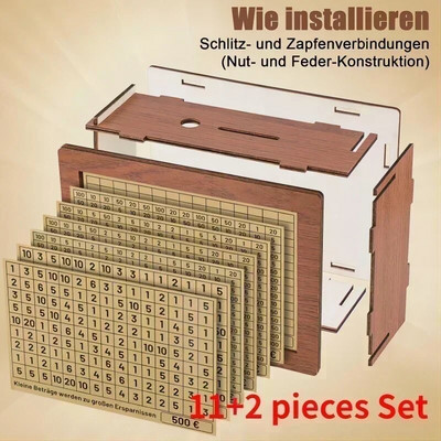 Money Box Piggy Bank Medinis pinigų bankas, daugkartinio naudojimo pinigų dėžutė su taupymo tikslu ir skaičiais, kuriuos reikia patikrinti, padeda taupyti