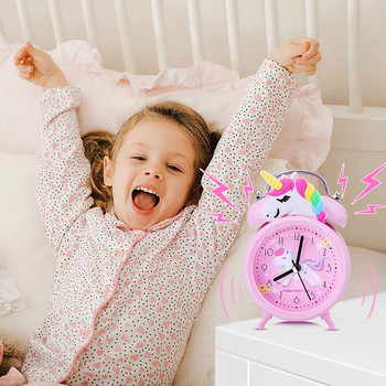 Ροζ Μονόκερος Παιδικό Ξυπνητήρι Ρολόι με διπλό κουδούνι με οπίσθιο φωτισμό Χαριτωμένο ρολόι γραφείου Διακόσμηση σπιτιού Будильник Παιδικά δώρα αποκαλυπτικό βρέφος