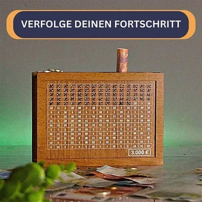 Pinigų dėžutė, Piggy Bank, Medinis pinigų bankas, Daugkartinė pinigų dėžutė su taupymo tikslu ir skaičiais, kuriuos reikia patikrinti, padeda taupyti