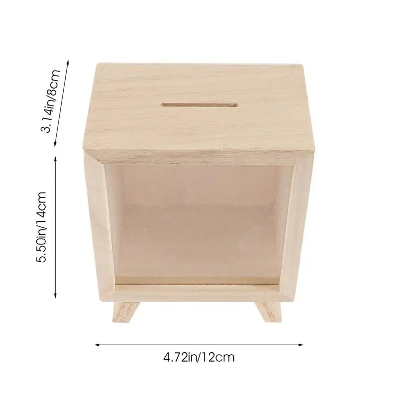 Банка Прасенце Кутия за пари Дървен буркан за пестене на монети Прозрачен Детски спестявания на дърва Възрастни Парични смени Сянка Подарък Банки Кутия Съвет Фонд Квадрат