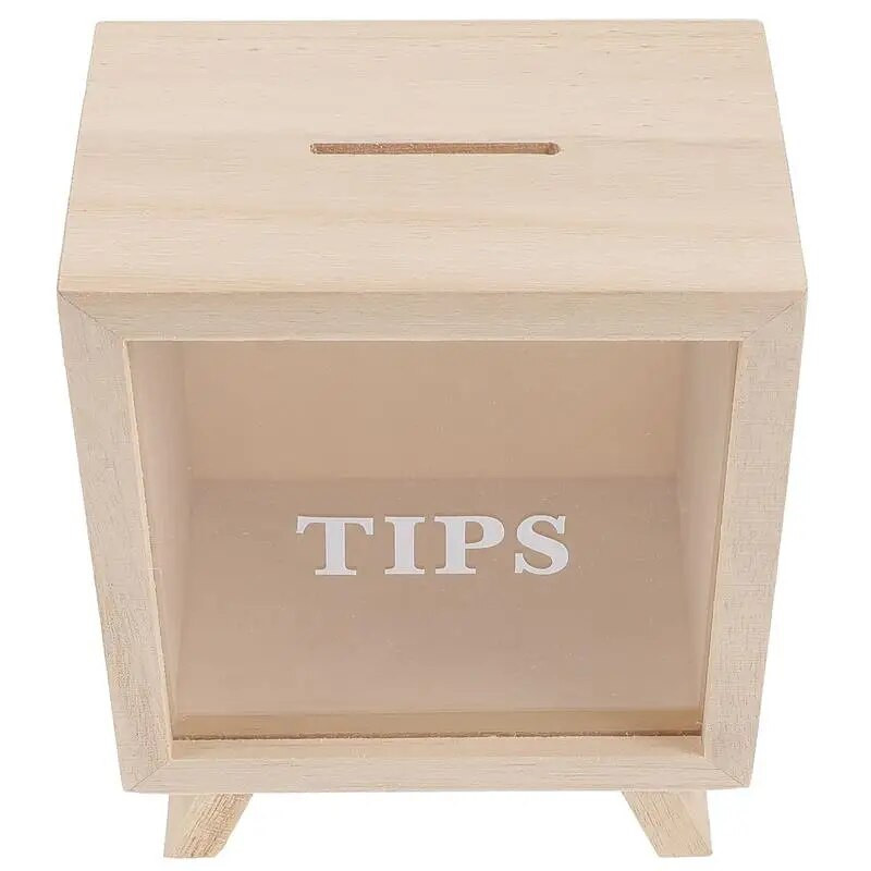 Банка Прасенце Кутия за пари Дървен буркан за пестене на монети Прозрачен Детски спестявания на дърва Възрастни Парични смени Сянка Подарък Банки Кутия Съвет Фонд Квадрат